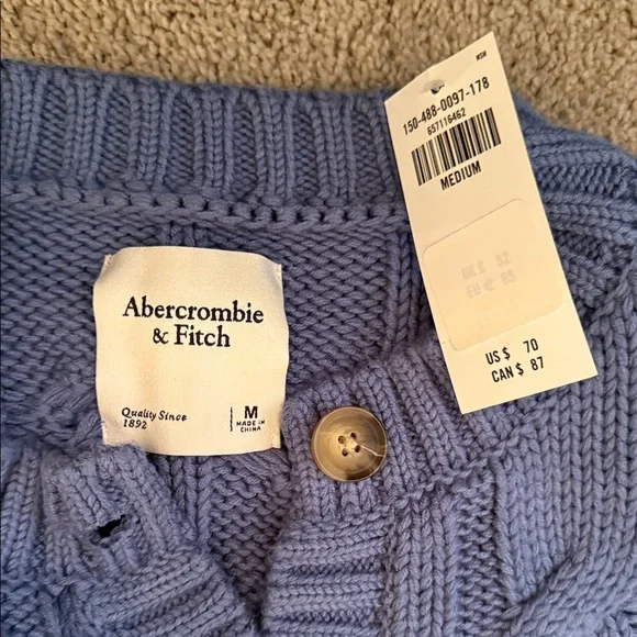 Abercrombie & Fitch Blue Cable Knit Cardigan - Picture 2 of 2